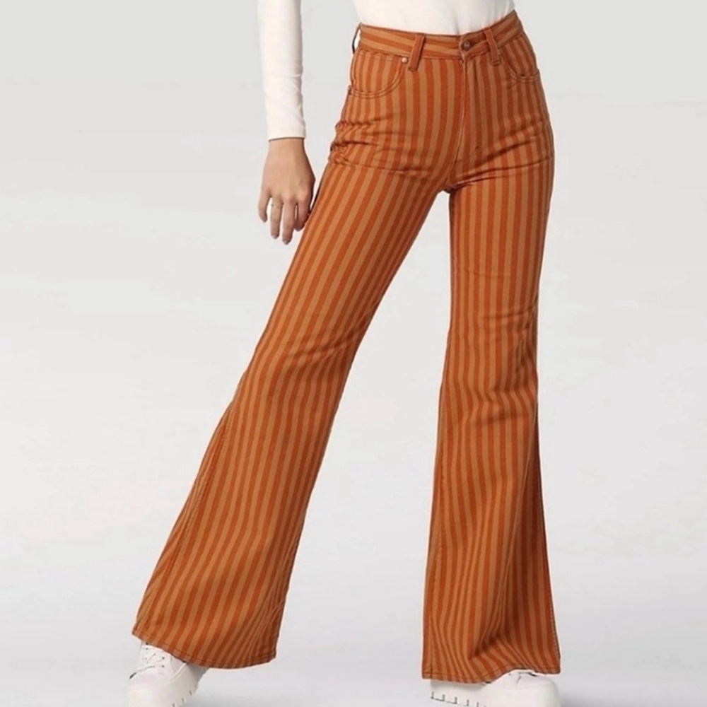 Wrangler High Rise Flare Orange Stripe Jeans Womens Size 27 x 34